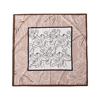 Women's Outlined Floral Print Square Scarf with Silky Fabric Lightweight Versatile Neck Accessory
