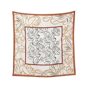 Women's Outlined Floral Print Square Scarf with Silky Fabric Lightweight Versatile Neck Accessory