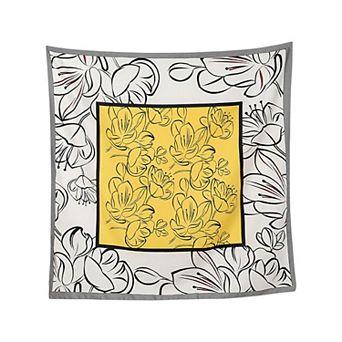 Women's Outlined Floral Print Square Scarf with Silky Fabric Lightweight Versatile Neck Accessory