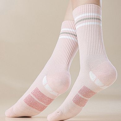 Women's 2-Pair Ribbed Crew Socks with Contrast Toe and Heel Design and Modern Abstract Knit Pattern