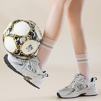 Women's 2-Pair Ribbed Crew Socks with Contrast Toe and Heel Design and Modern Abstract Knit Pattern
