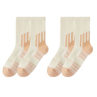 Women's 2-Pair Ribbed Crew Socks with Contrast Toe and Heel Design and Modern Abstract Knit Pattern