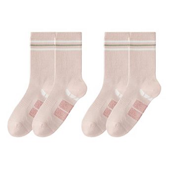 Women's 2-Pair Ribbed Crew Socks with Contrast Toe and Heel Design and Modern Abstract Knit Pattern