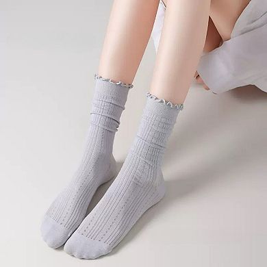 Women's 3 Pair Pack Quarter Socks with Knit Patterns Lace Trim and Bow Detail