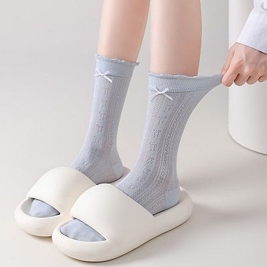 Women's 3 Pair Pack Quarter Socks with Knit Patterns Lace Trim and Bow Detail