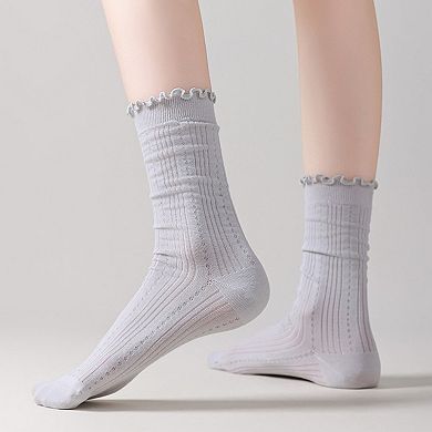 Women's 3 Pair Pack Quarter Socks with Knit Patterns Lace Trim and Bow Detail