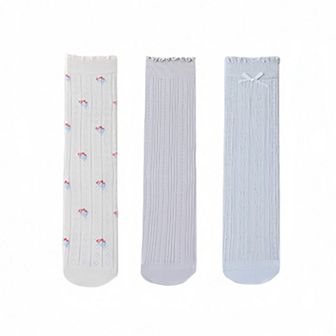 Women's 3 Pair Pack Quarter Socks with Knit Patterns Lace Trim and Bow Detail
