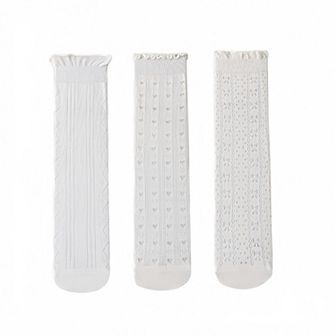 Women's 3 Pair Pack Quarter Socks with Knit Patterns Lace Trim and Bow Detail