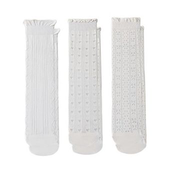 Women's 3 Pair Pack Quarter Socks with Knit Patterns Lace Trim and Bow Detail