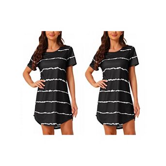 2 Packs Women's Round Neck Nightshirt Striped Short Sleeve Sleepshirt Nightgown