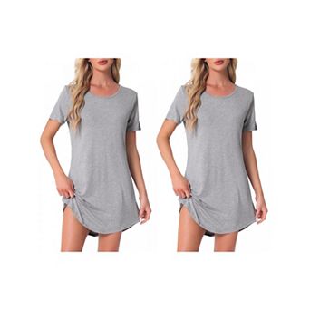 2 Packs Women's Round Neck Nightshirt Striped Short Sleeve Sleepshirt Nightgown