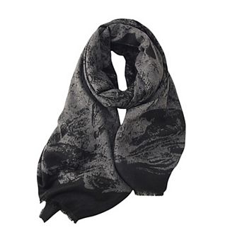 Women's Abstract Print Woven Scarf with Lightweight Fabric Modern Pattern and Frayed Edge Detailing