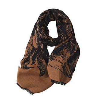 Women's Abstract Print Woven Scarf with Lightweight Fabric Modern Pattern and Frayed Edge Detailing