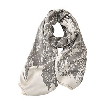 Women's Abstract Print Woven Scarf with Lightweight Fabric Modern Pattern and Frayed Edge Detailing