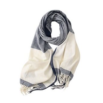 Women's Striped Woven Scarf with Soft Cozy Fabric Two-Tone Design and Fringe Trim Detailing