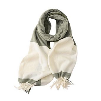 Women's Striped Woven Scarf with Soft Cozy Fabric Two-Tone Design and Fringe Trim Detailing