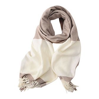 Women's Striped Woven Scarf with Soft Cozy Fabric Two-Tone Design and Fringe Trim Detailing