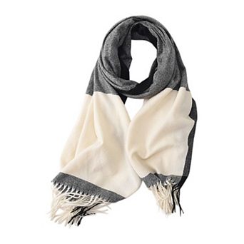 Women's Striped Woven Scarf with Soft Cozy Fabric Two-Tone Design and Fringe Trim Detailing