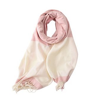 Women's Striped Woven Scarf with Soft Cozy Fabric Two-Tone Design and Fringe Trim Detailing