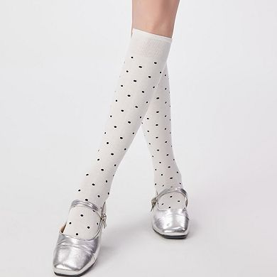 Women's 2-Pair Knee-High Socks with Classic Polka Dot Pattern Soft Stretch Fabric Perfect