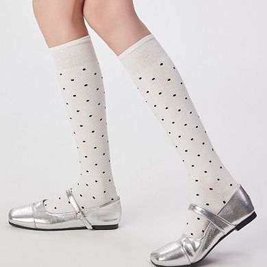 Women's 2-Pair Knee-High Socks with Classic Polka Dot Pattern Soft Stretch Fabric Perfect