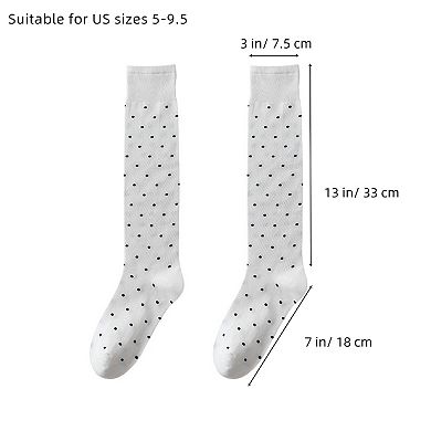 Women's 2-Pair Knee-High Socks with Classic Polka Dot Pattern Soft Stretch Fabric Perfect