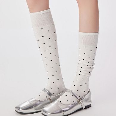 Women's 2-Pair Knee-High Socks with Classic Polka Dot Pattern Soft Stretch Fabric Perfect