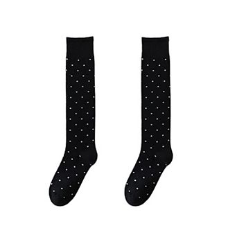 Women's 2-Pair Knee-High Socks with Classic Polka Dot Pattern Soft Stretch Fabric Perfect