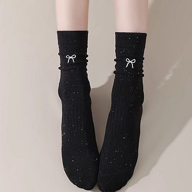 Women's 3 - Pack Crew Socks with Embroidered Bow Detail and Soft Ribbed Knit Fabric