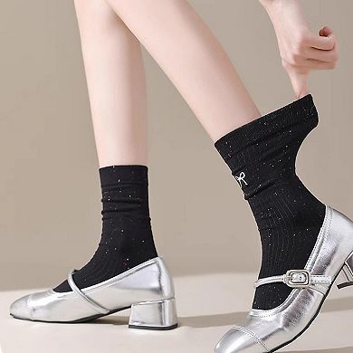 Women's 3 - Pack Crew Socks with Embroidered Bow Detail and Soft Ribbed Knit Fabric