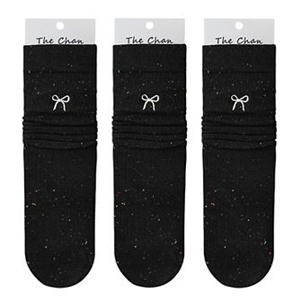 Women's 3 - Pack Crew Socks with Embroidered Bow Detail and Soft Ribbed Knit Fabric