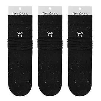 Women's 3 - Pack Crew Socks with Embroidered Bow Detail and Soft Ribbed Knit Fabric