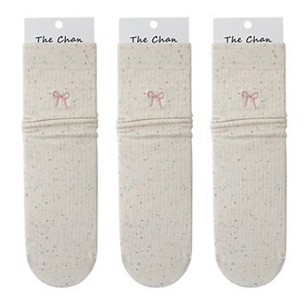 Women's 3 - Pack Crew Socks with Embroidered Bow Detail and Soft Ribbed Knit Fabric