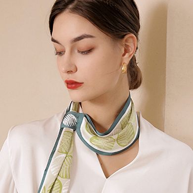 Women's Leaf Print Silky Scarf with Lightweight Fabric Modern Square Design and Smooth Finish