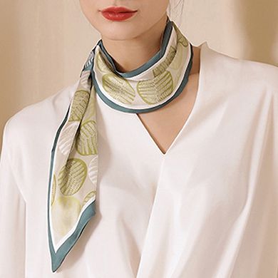 Women's Leaf Print Silky Scarf with Lightweight Fabric Modern Square Design and Smooth Finish