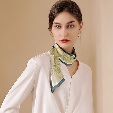 Women's Leaf Print Silky Scarf with Lightweight Fabric Modern Square Design and Smooth Finish