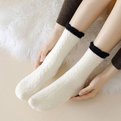 Women's 3 - Pack Cable Knit Crew Socks with Soft Textured Fabric and Contrast Cuff Detail