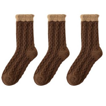 Women's 3 - Pack Cable Knit Crew Socks with Soft Textured Fabric and Contrast Cuff Detail