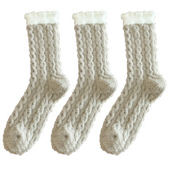 Women's 3 - Pack Cable Knit Crew Socks with Soft Textured Fabric and Contrast Cuff Detail