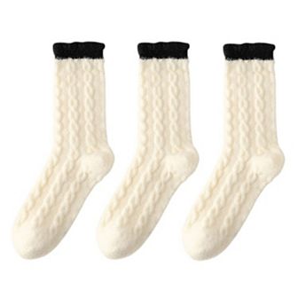 Women's 3 - Pack Cable Knit Crew Socks with Soft Textured Fabric and Contrast Cuff Detail