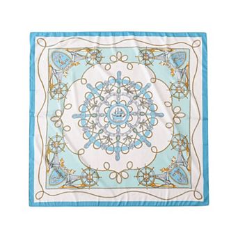 Women's Nautical Print Square Scarf with Soft Silky Fabric Accessory for Neck Hair and Bag Styling