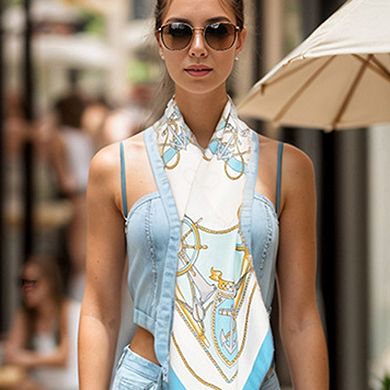 Women's Nautical Print Square Scarf with Soft Silky Fabric Accessory for Neck Hair and Bag Styling