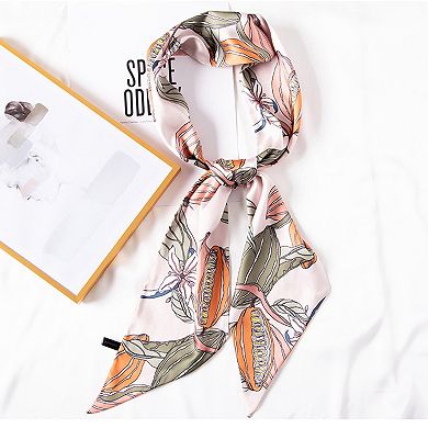 Women's Multicolor Floral Print Silky Scarf with Soft Lightweight Fabric Versatile Square Scarf