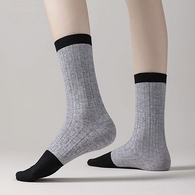 Women's 3 Pair Cable Knit Crew Socks with Contrast Color Block Design and Soft Stretch Comfort
