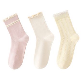 Women's 3 Pairs Ruffled Ankle Socks with Scalloped Trim and Soft Knit Fabric