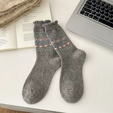 Women's 3-Pair Pack Crew Socks with Heart and Bow Pattern Knit Design Perfect