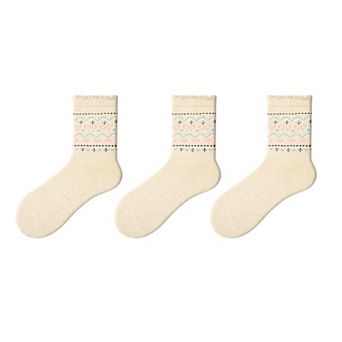 Women's 3-Pair Pack Crew Socks with Heart and Bow Pattern Knit Design Perfect