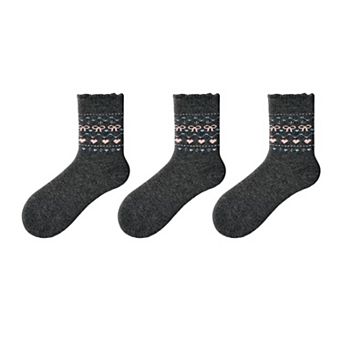 Women's 3-Pair Pack Crew Socks with Heart and Bow Pattern Knit Design Perfect