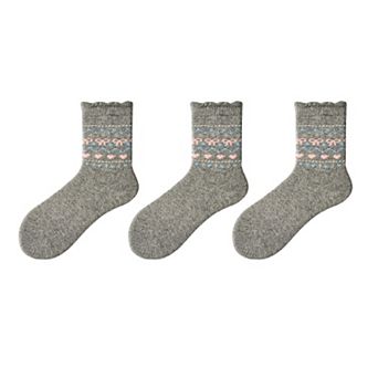 Women's 3-Pair Pack Crew Socks with Heart and Bow Pattern Knit Design Perfect