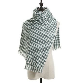 Women's Houndstooth Woven Scarf with Soft Cozy Fabric Classic Black and White Check and Fringe Trim
